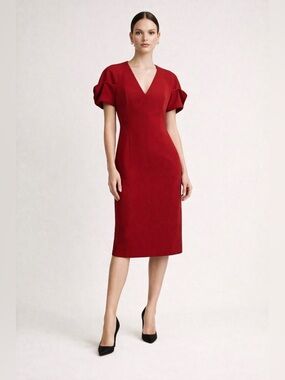Alexander McQueen Red Virgin Wool Sculptural Sleeve Dress Size IT 48 US 12